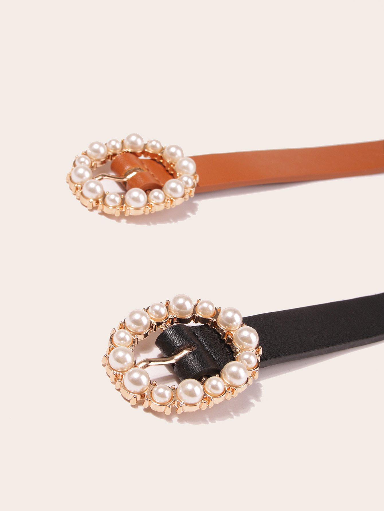 Elegante Color Sólido Cuero Sintético Aleación Embutido Perlas Artificiales Mujeres Cinturones De Cuero 1 Pieza display picture 4