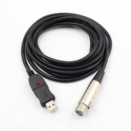 电脑USB转XLR卡侬头线话筒线 USB麦克风线 3米USB转卡农头可录音