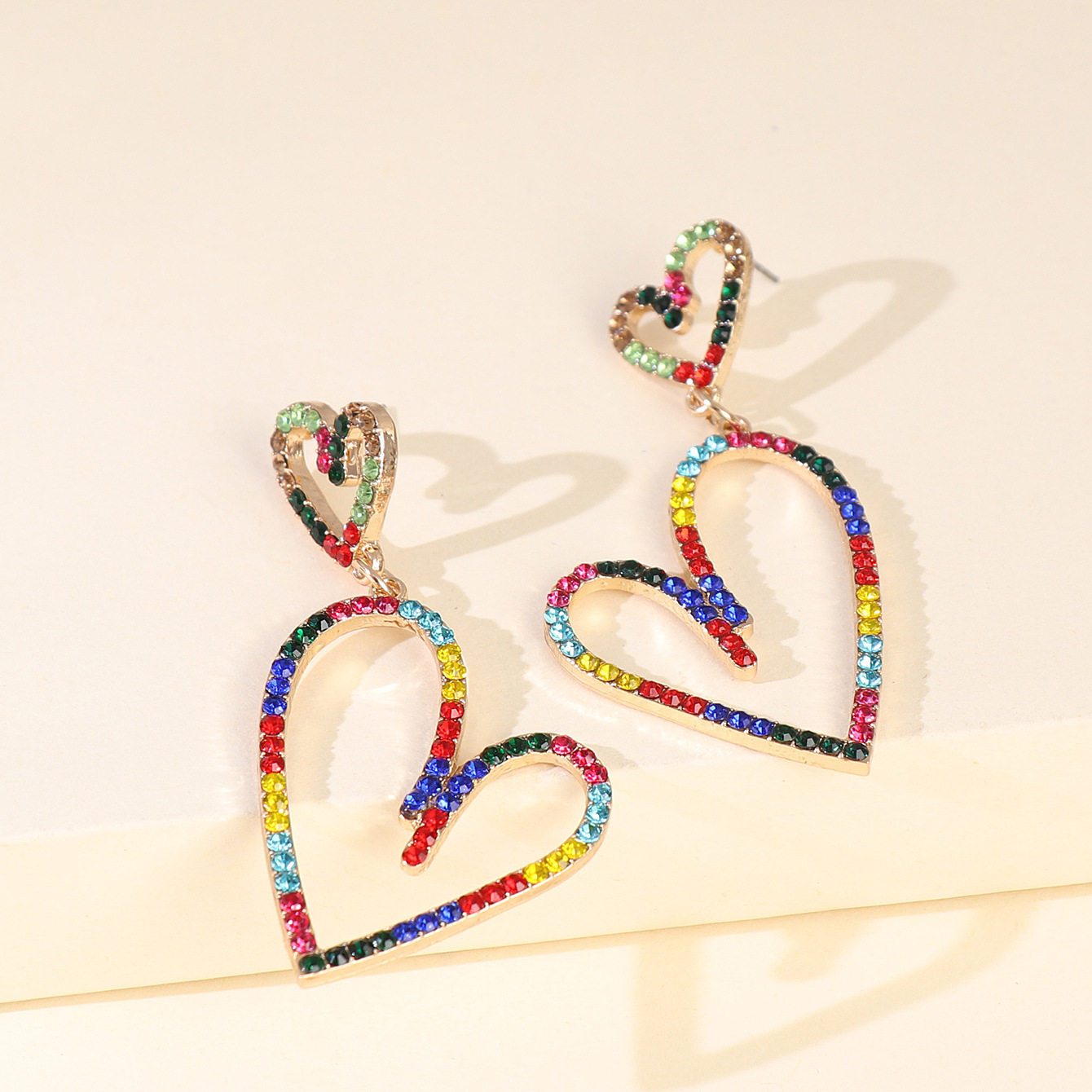 Big Earring Jewelry Alloy Heart-shaped Colorful Diamond Pierced Earrings Wholesale Nihaojewelry display picture 5