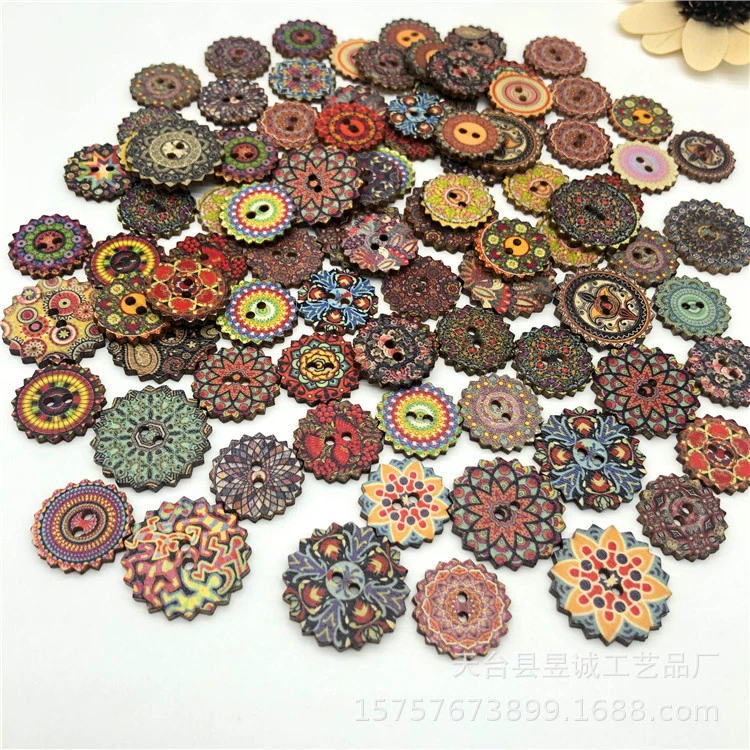 Богемные ретро КНОПКИ Ретро шестерни деревянные кнопки покрашенные напечатанные деревянные кнопки пакет из 100