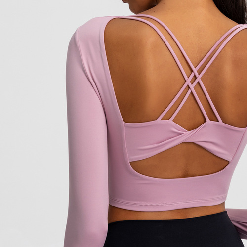 Beautiful back sexy hollow sports long-sleeved women's elastic quick-drying breathable yoga wear running tight t-shirt fitness top