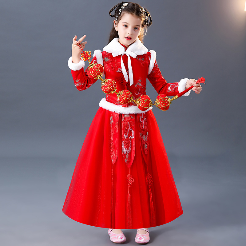 女童汉服套装裙秋冬新款儿童服装两件套唐装长裙子中大童装民族风