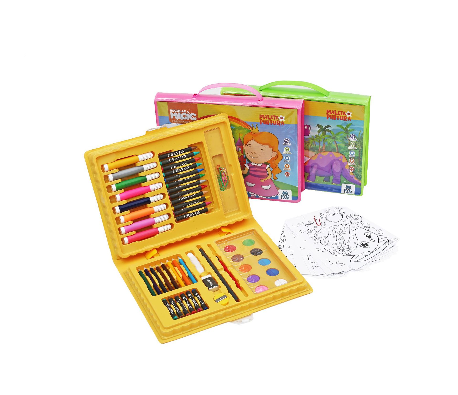 Set de papelería infantil de 68 piezas, incluye lápices, acuarelas y pinceles, regalo ideal para estudiantes