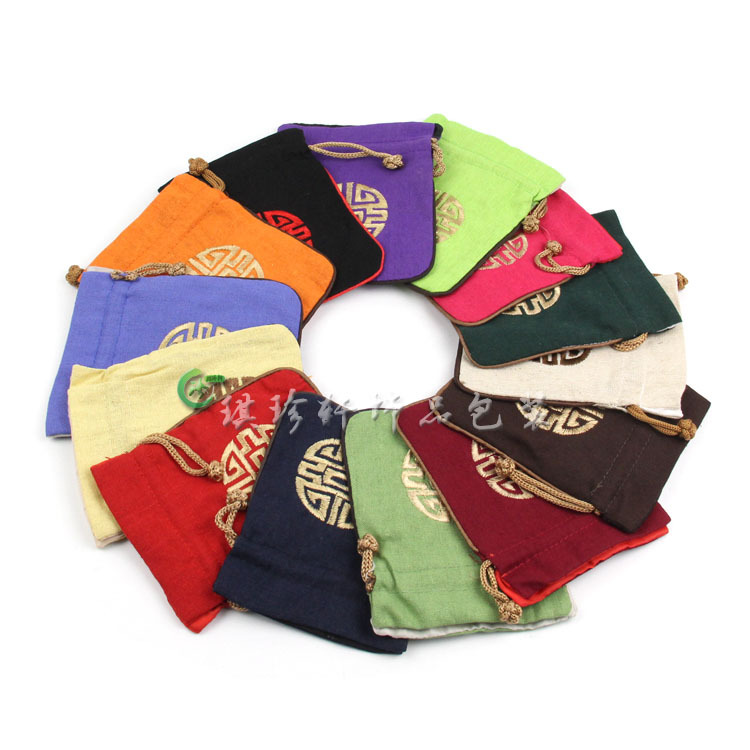 珠宝首饰品收纳袋麻布袋手工刺绣福袋锦囊袋礼品多色包装袋批发