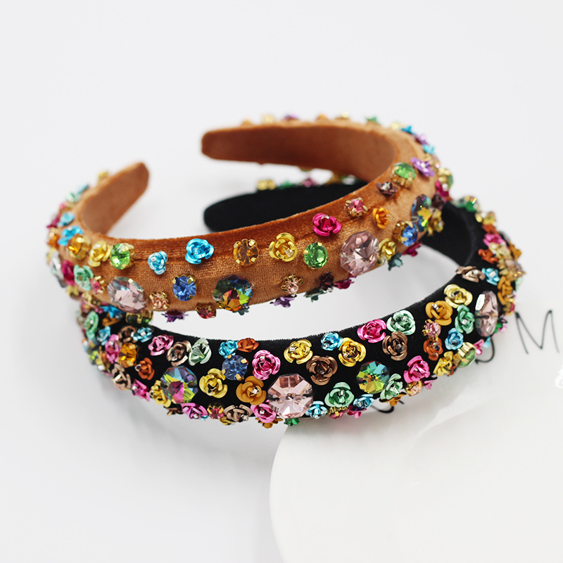 New Fashion  Baroque Metal Color Rhinestone Flower Sponge Flower Headband display picture 2