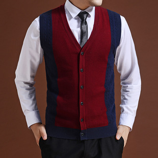 Autumn and winter middle-aged wool vest men's cardigan V-neck knitted vest large size sleeveless sweater waistcoat business men