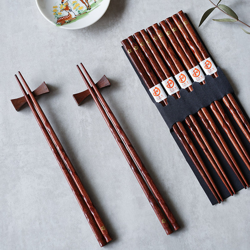西田木雨 一朵金花筷单双简装 日式筷子木筷家用餐具实木尖头筷