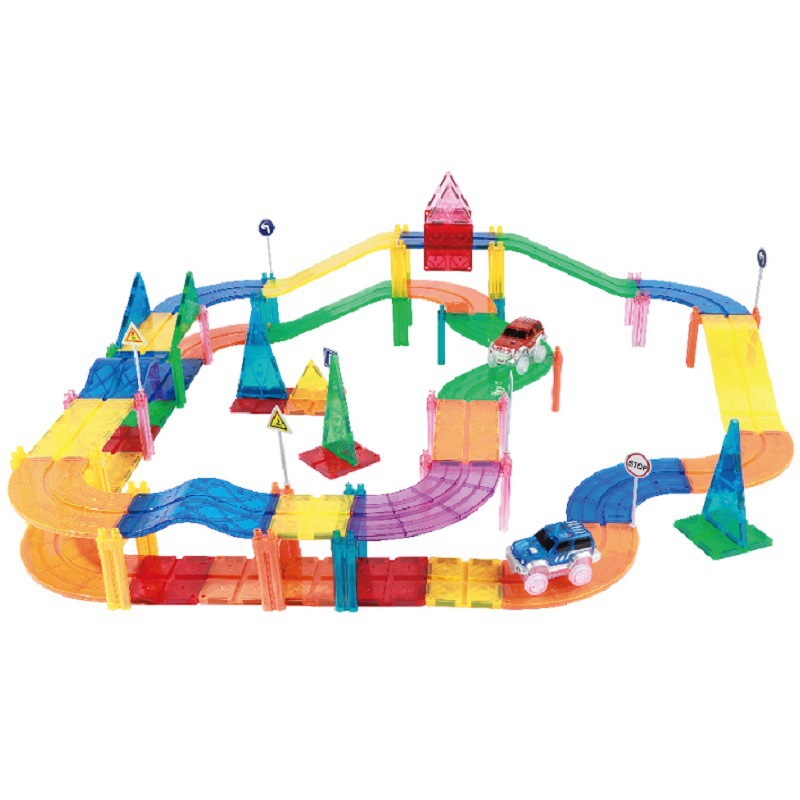 科博新款彩窗磁力片轨道车儿童益智动手玩具磁性汽车积木益智拼搭
