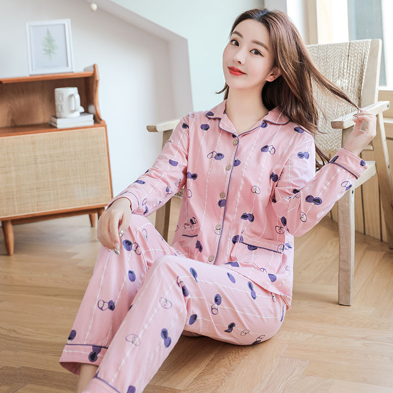 100% pijamas de algodón de las mujeres de primavera y otoño traje de primavera y otoño estudiantes de estilo coreano más tamaño ropa para el hogar de invierno