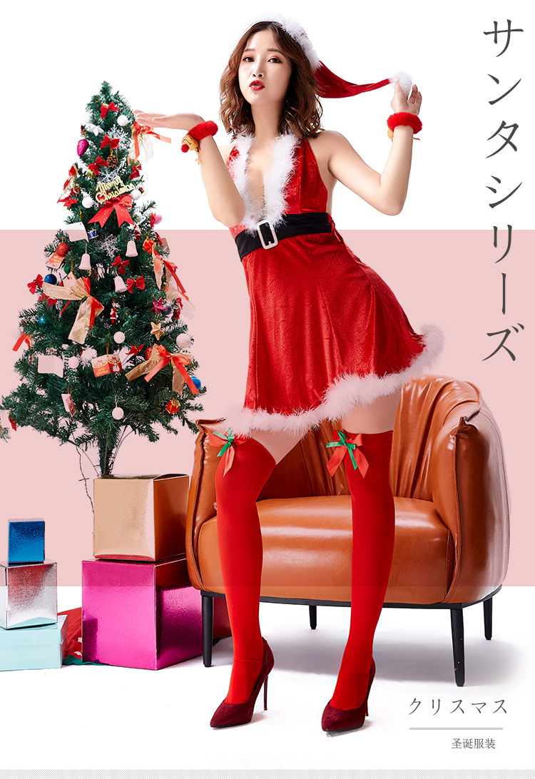 V-neck Halter Santa Sexy Christmas Short Skirt Wide Skirt display picture 1