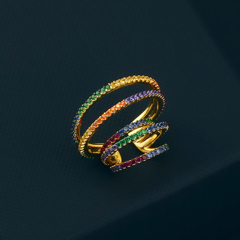 apm@ML925銀電鍍厚金多圈彩鑽耳夾女 歐美風誇張純銀耳飾場地貨源