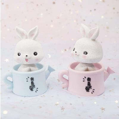 兔子生日蛋糕擺件現貨樹脂花灑兔車車在桌面擺件搖頭可愛卡通網紅