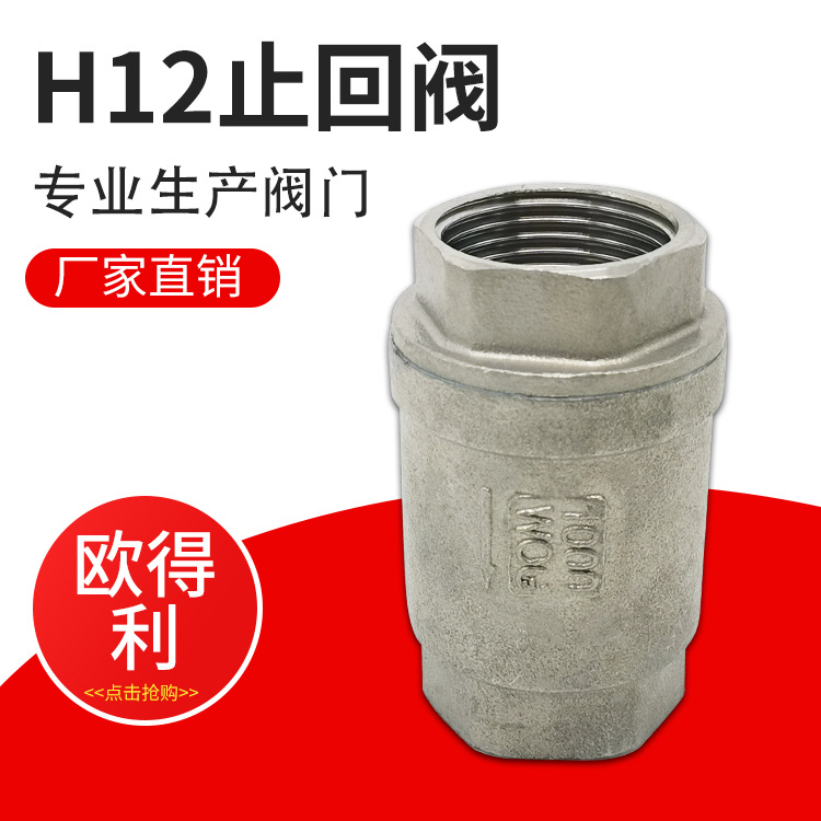 不锈钢H12立式内螺纹止回阀 弹簧式止流阀 4分6分DN10324065|ms