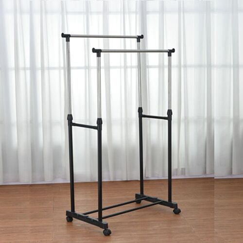 Double Rod Clothes Rack, Portable Clothes Drying Rack, Simple Hanger, Telescopic Floor Drying Rack