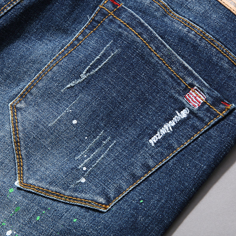 Broderade slim fit stretch straight jeans för män_voghion.com