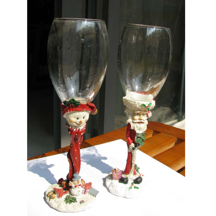 树脂加玻璃高脚杯红酒杯圣诞老人设计圣诞节礼品盆栽盆景缸定制