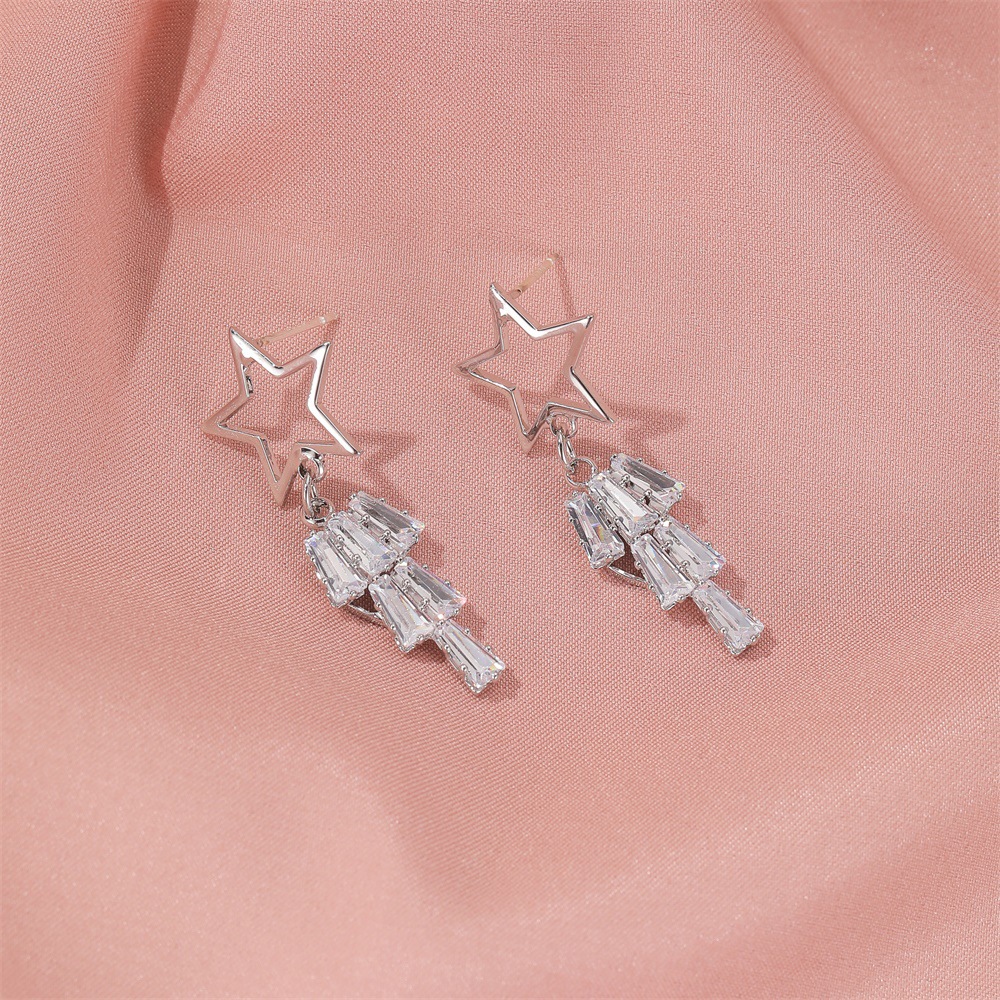 New Exaggerated Long Five-pointed Star Earrings Star Tassel Crystal Zircon Earrings Wholesale Nihaojewelry display picture 8