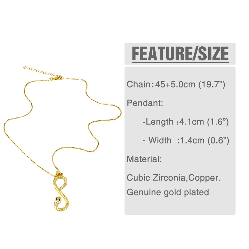 Fashion Simple Retro Single-layer Diamond Serpentine Copper Pendant Necklace display picture 1