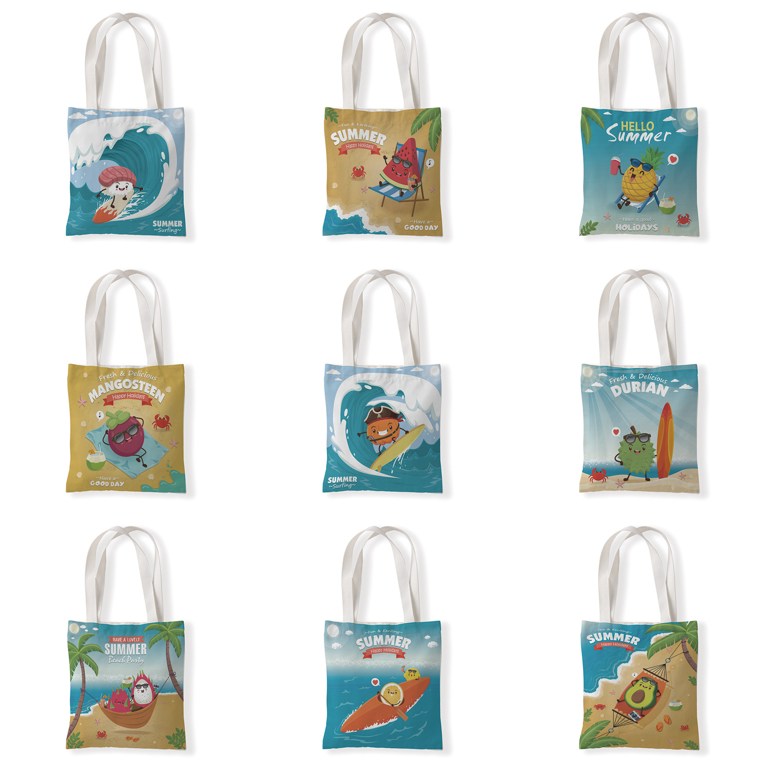 夏日风情水果图案帆布材质袋单肩学生小手拎包零钱袋休闲百搭女包