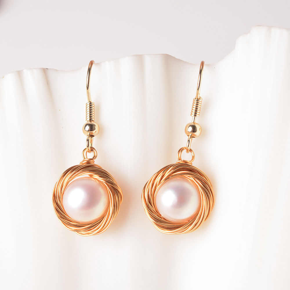 Simple14 KGold-infused Design Hand-wound Natural Freshwater Pearl Light Luxury Earrings Earrings Ear Hooks For Women