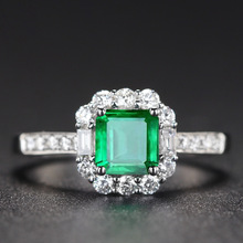 新品时尚公主方仿真祖母绿碧玺群镶锆石彩宝开口戒指女 活口指环