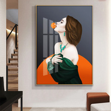 玄关装饰画现代简约竖版人物壁画高端入户墙轻奢过道油画走廊挂画