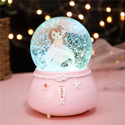 少女心水晶球海豚之恋小女孩摆件送儿童女孩生日礼物八音盒礼品|ms