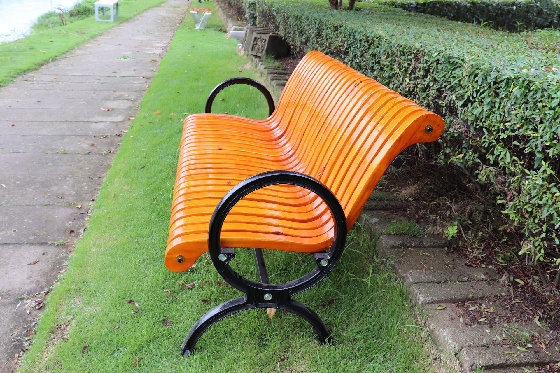 Outdoor solid wood park chair resting back chair can customize square puzzle factories direct sales