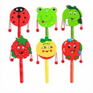 Early Childhood Education Wooden Rattle Traditional Wooden Toy Wooden Wave Drum Rattle Baby Music Toy