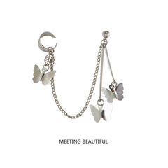 Butterfly chain stud earrings without piercing, original host new punk style ear hooks, hip-hop ear accessories, one-piece ear rings