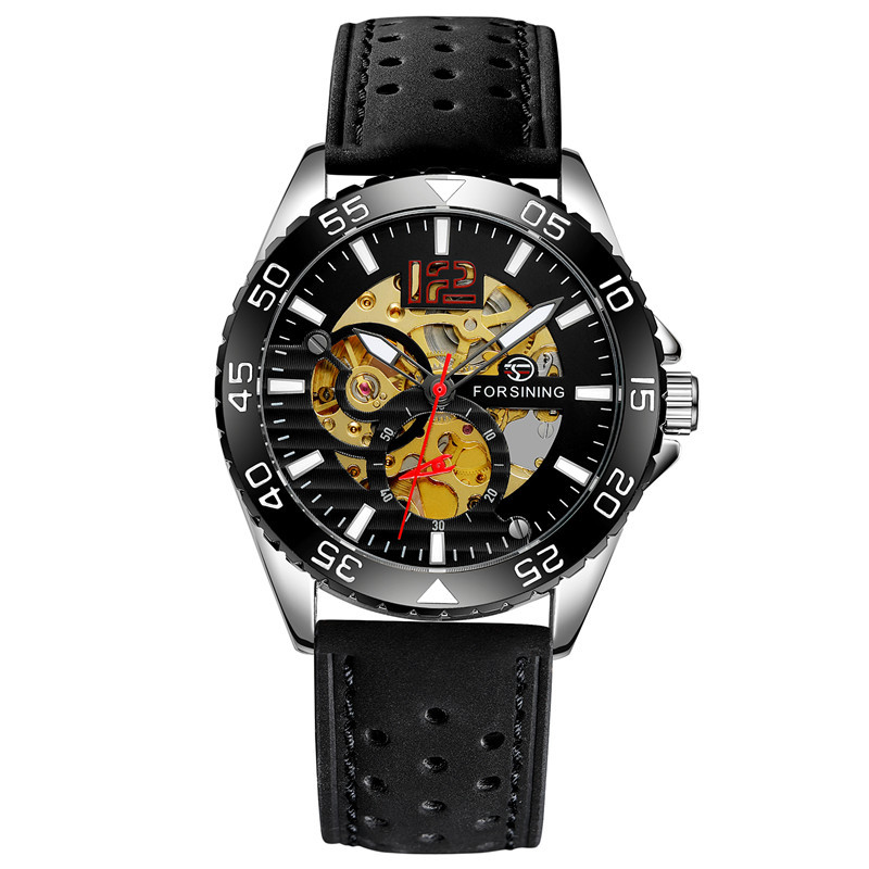 Forsining/fusini hombres correa de cuero reloj de negocios reloj mecánico automático casual reloj hueco 8180