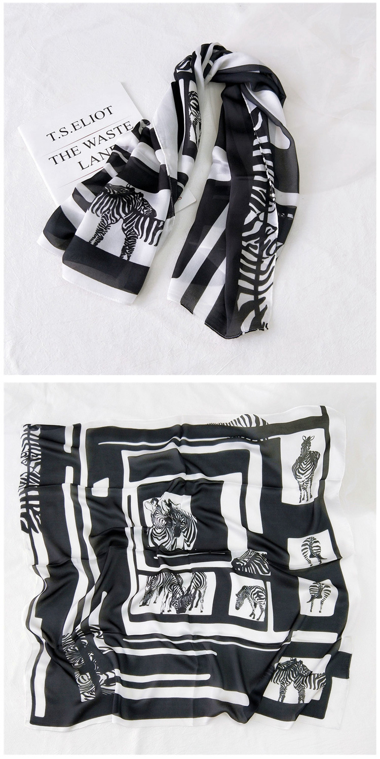 Printing Design Women's Sweet Color Block Satin Printing Silk Scarves