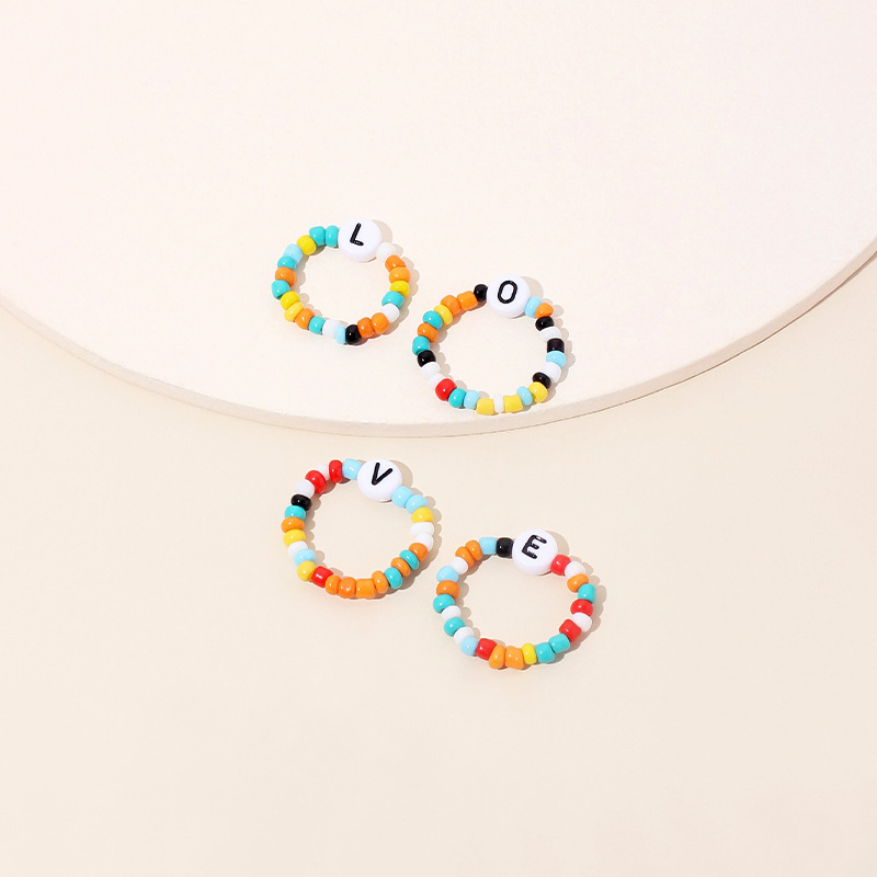 7g Weight Beaded Material Letter Pattern Women'S Gender Simple Style Style Hot Sale New Simple Color Rice Beads Love Ring Letter 4 Sets Of Ring Wholesale Nihaojewelry 1