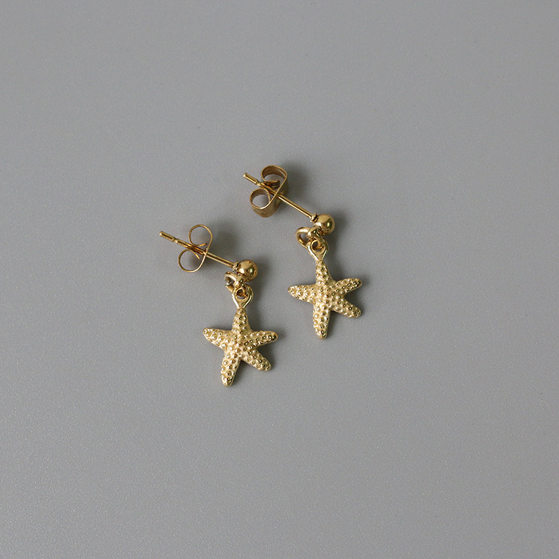 1 Pair Beach Simple Style Starfish Shell Plating Titanium Steel 14k Gold Plated Drop Earrings display picture 3