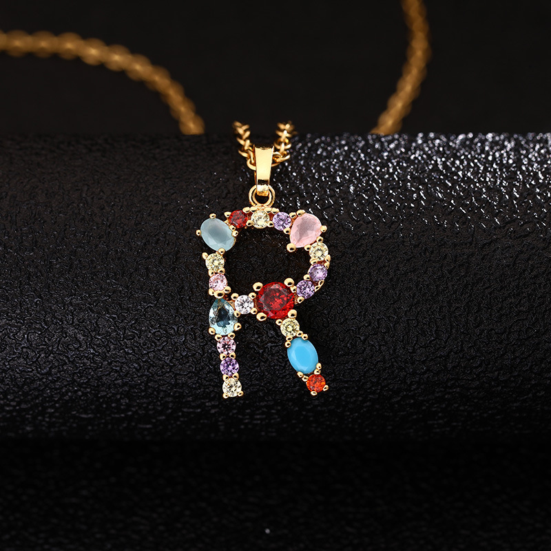Lady Letter Agate Plating Zircon Pendant Necklace 1 Piece