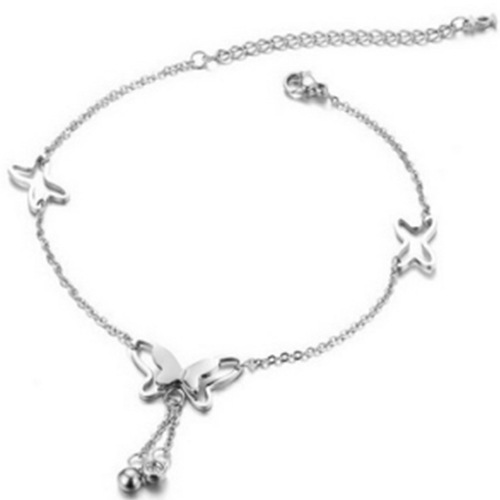 E018 Korean Version Accessory Elegant Butterfly Single Diamond Tassel Ankle Chain Fashion Accessory Summer Diamond-Studded Ankle Bracelet