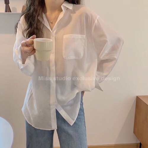 Boutique white chiffon women's long-sleeve shirt  spring and summer new design sunscreen top