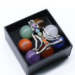 711-Natural Crystal Agate Colorful Stone Set 20MM Round Ball 7 Boxed Chakra Yoga Stone