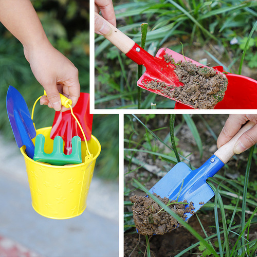 Gardening shovel three-piece set for children digging sand and planting potted plants shovel tools beach iron bucket digging sand soil gift wholesale