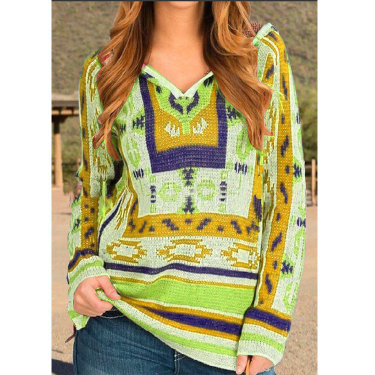 printing loose long-sleeved knitted sweater  NSLZ26664