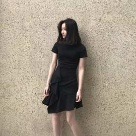 欧洲站2024夏季新款赫本风时髦显瘦鱼尾裙有女人味的连衣裙小黑裙