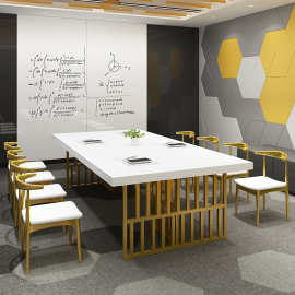 北欧工作室实木办公桌椅组合会议室白色烤漆洽谈桌员工大板工作台