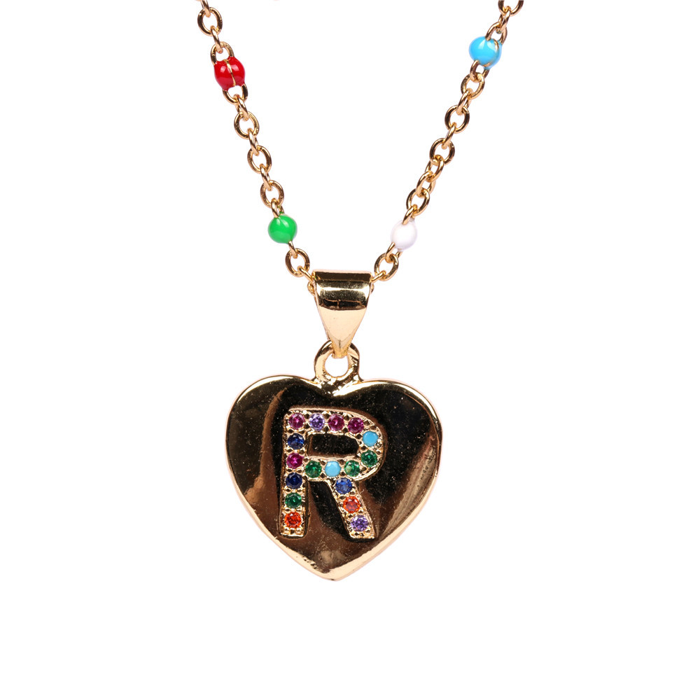 26 letters colorful zircon heart-shaped pendant necklace wholesale
