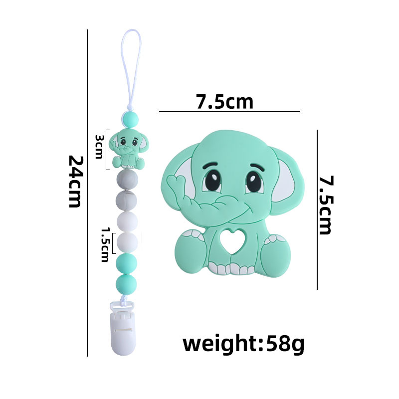 Nuevo clip de pico de pato de plástico elefante mordedor de silicona bebé elefante de silicona Cadena de chupete de juguete molar cadena anti-caída