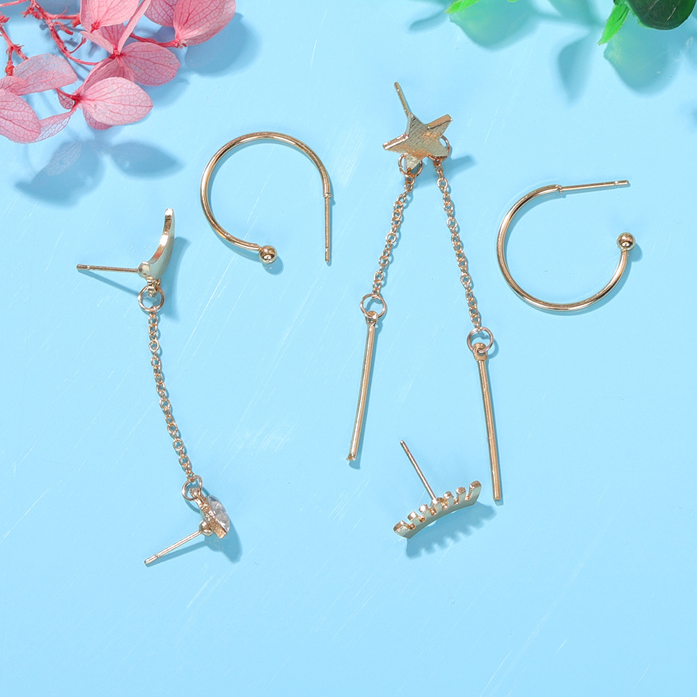 Korean Fashion Stars And Moon Earrings Meniscus Pentagram Irregular Earrings Set Wholesale Nihaojewelry display picture 5