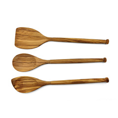 Italian olive wood spoon set, cornered spatula and stirrer, cookware non-stick set