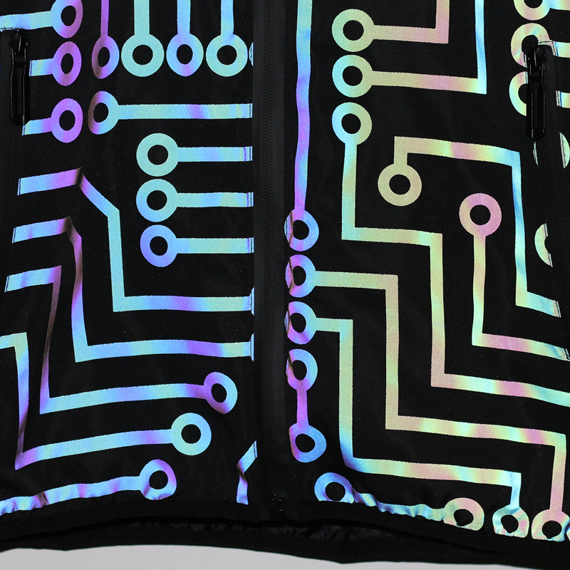 Men's Jacket Reflective Laser Circuit Pattern Hooded Windbreaker_voghion.com
