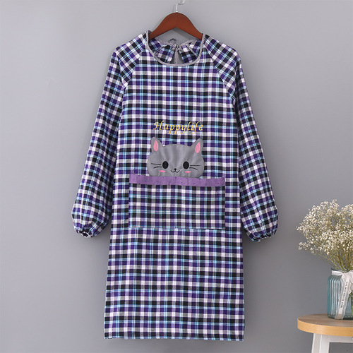 Korean-style fashionable pure cotton long-sleeved apron, adult unisex colorful cotton cover-up, kitchen thick waterproof extended reverse dress