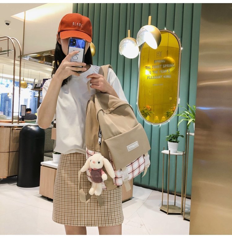 Schoolbag Korean Fashion Harajuku Cute Girl Student Small Fresh Contrast Color Plaid Backpack  Wholesale Nihaojewelry display picture 7