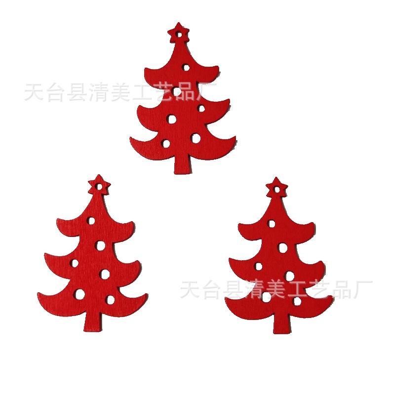 Productos de madera de la serie de Navidad roja DIY colgante de dibujos animados de Navidad de madera 10 piezas un paquete con 10 cuerda de cáñamo